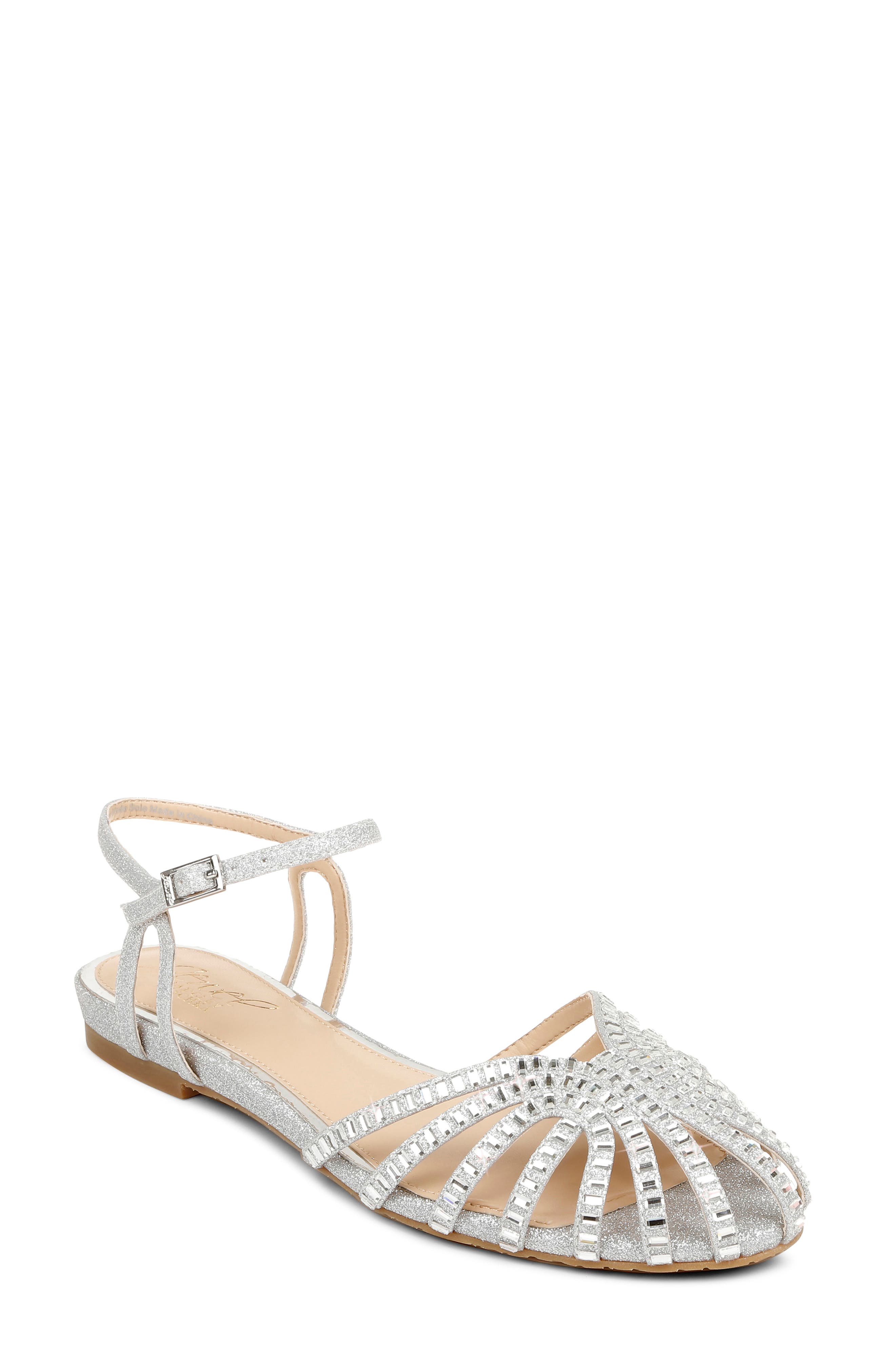 Jewel Badgley Mischka Perla Ankle Strap Flat, Main, color, 