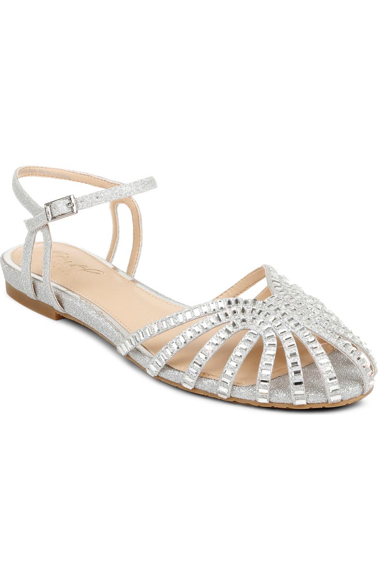 Jewel Badgley Mischka Perla Ankle Strap Flat, Main, color,