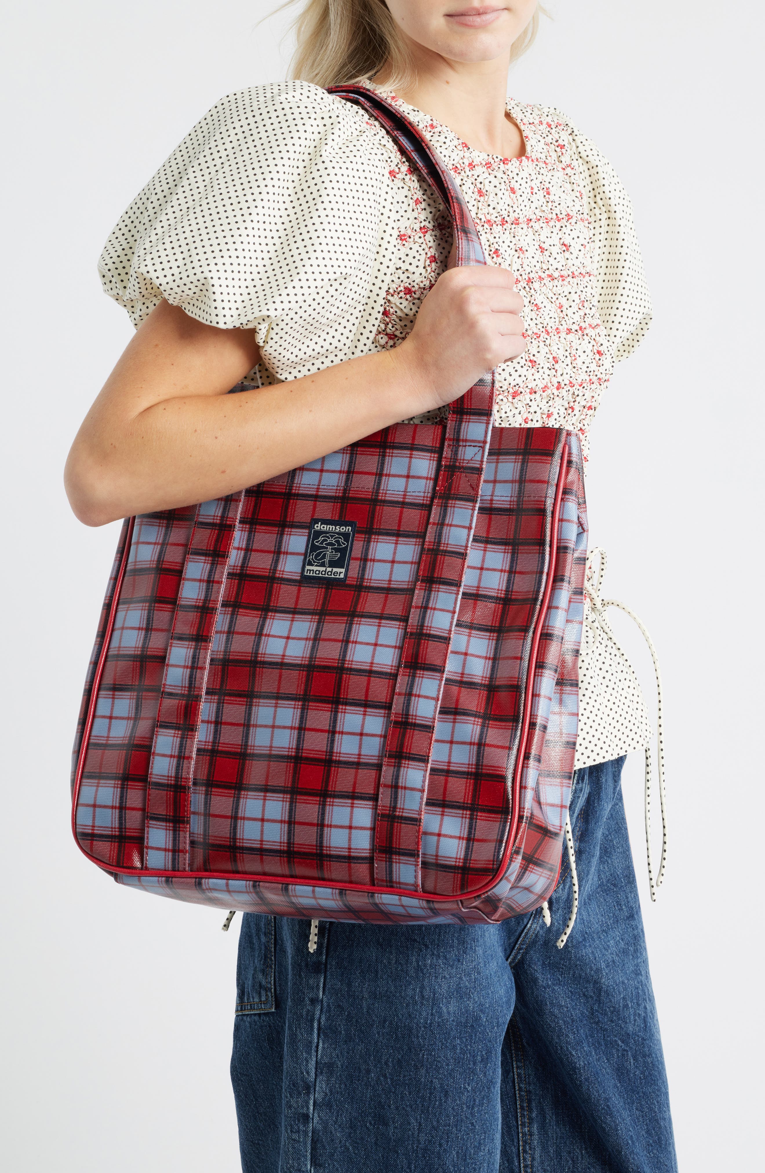 Damson Madder Blue Fog Check Tote, Alternate, color, Red/ Blue Multi