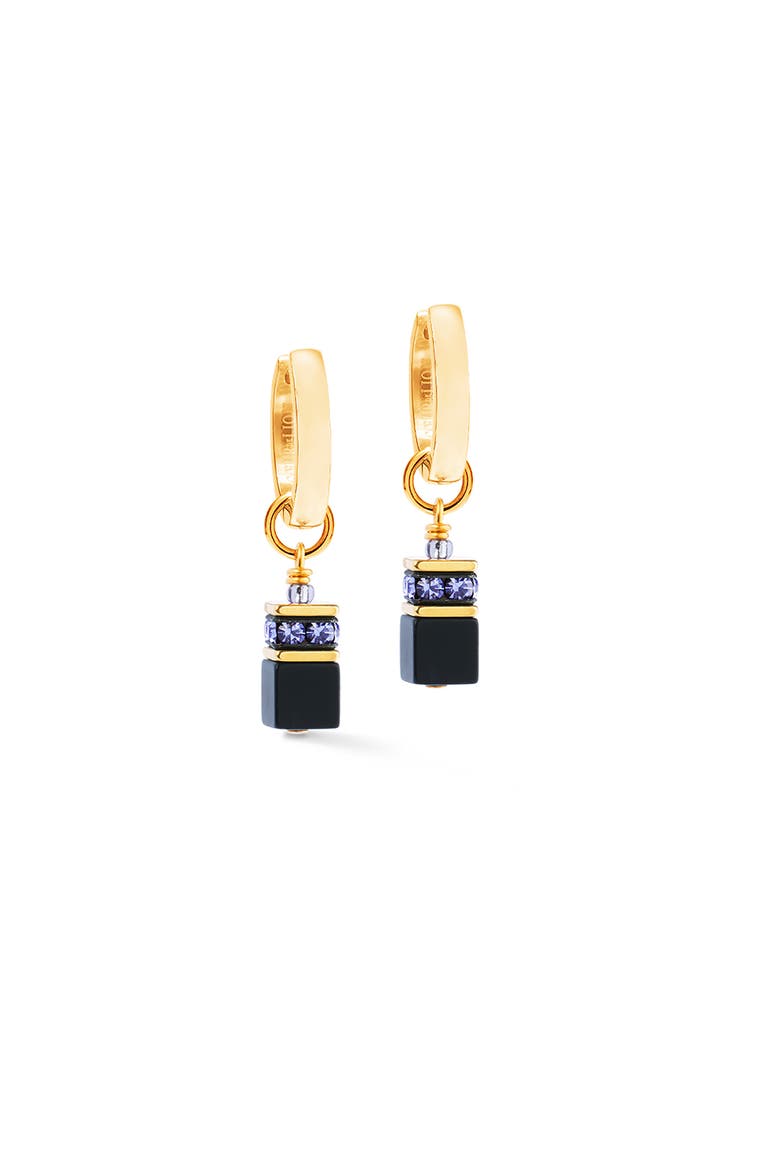 Geocube Precious Classic Gold Hoop Earrings, Main, color, Blue Moon