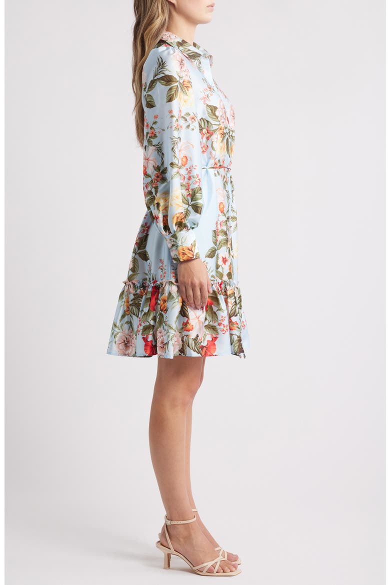 Floral Long Sleeve Satin Shirtdress, Alternate, color, BLUE MULTI