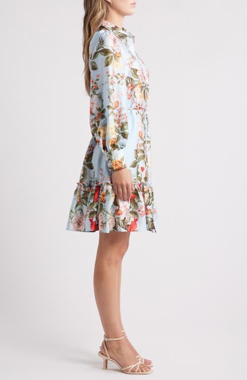 Julia Jordan Floral Long Sleeve Satin Shirtdress In Blue Multi