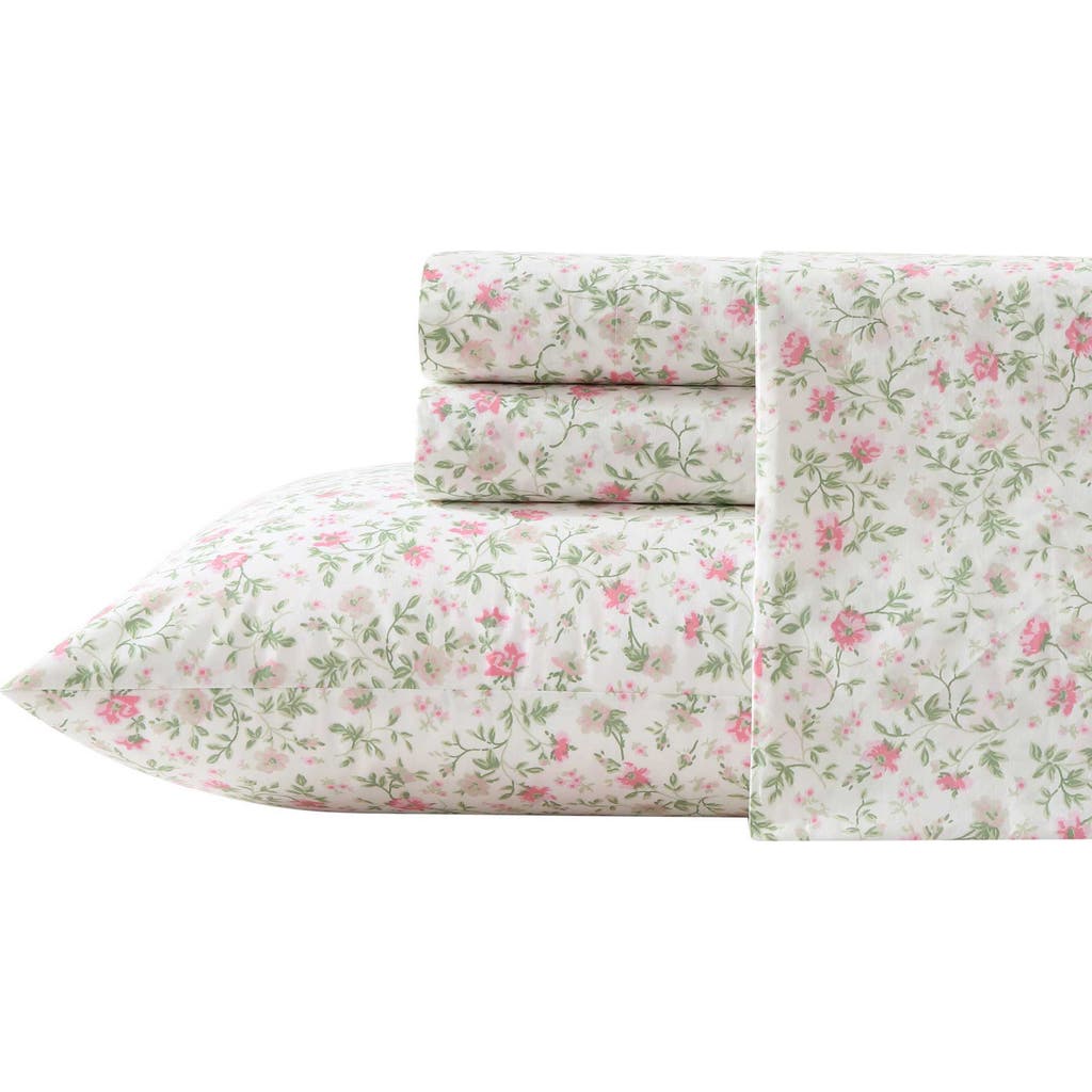 Laura Ashley Bonnie Twin X-long Cotton Percale Sheet Set In Lt-pastel Pink