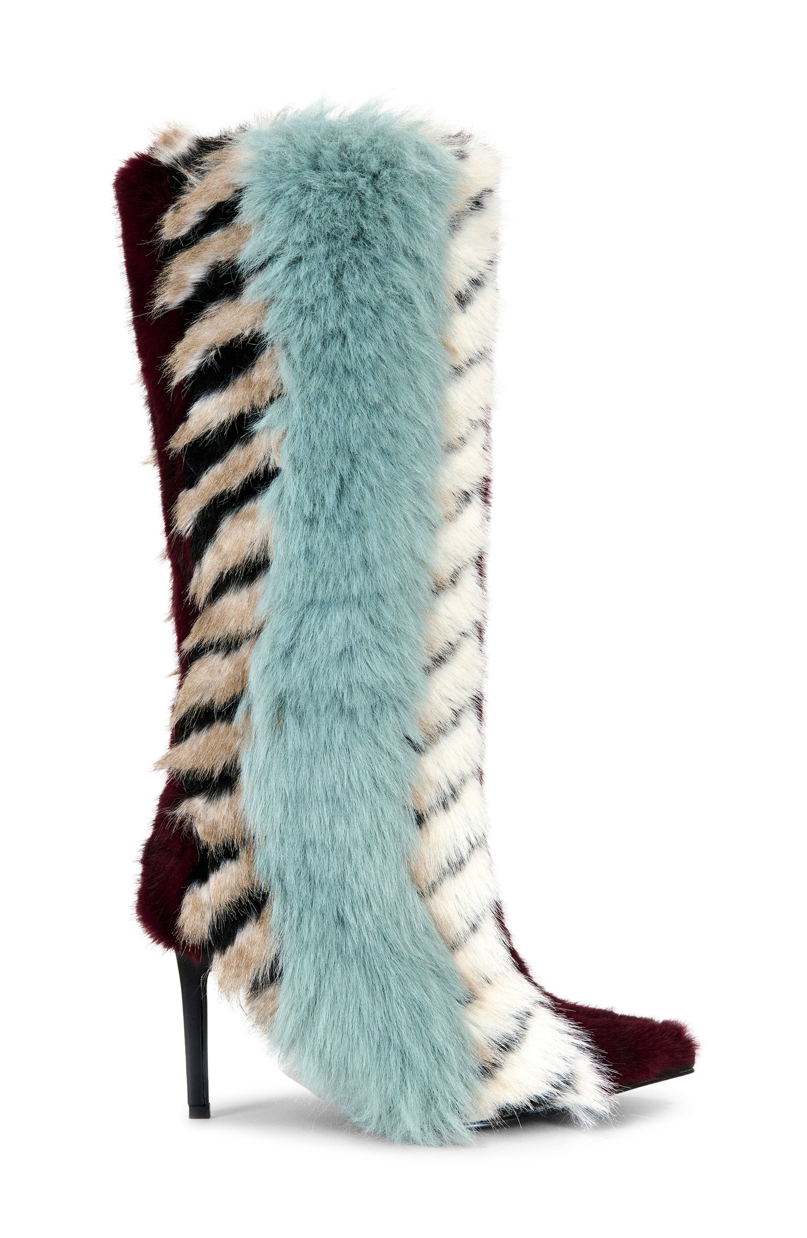 AZALEA WANG Upsella Multi Faux Fur Stiletto Boot, Alternate, color, Blue Multi