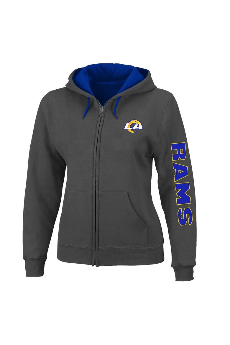 Women's Heather Charcoal Los Angeles Rams Plus Size Fleece Full-Zip Hoodie Jacket, Main, color, Heather Charcoal