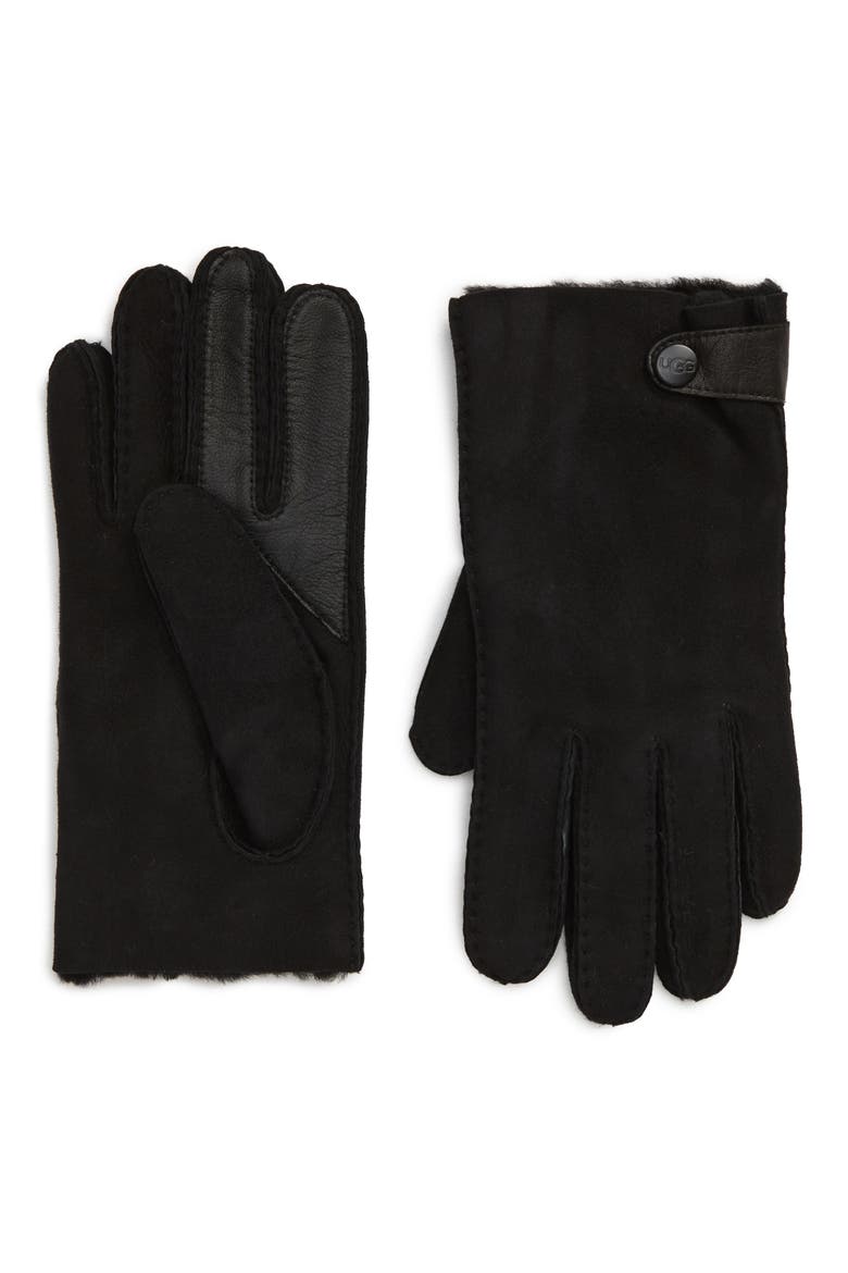 Genuine Shearling Lined Leather Tech Gloves, Main, color, BLACK