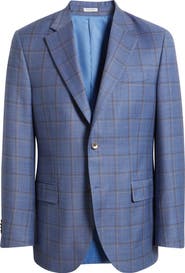 Peter Millar Flynn Classic Fit Light Blue Shadow Check Wool Sport Coat
