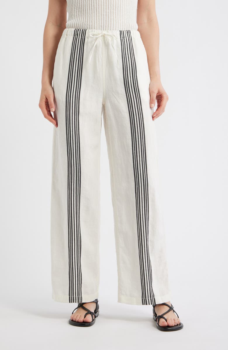 Madewell Linen Blend Pull-On Pants, Main, color, Bold Placement Stripe Black
