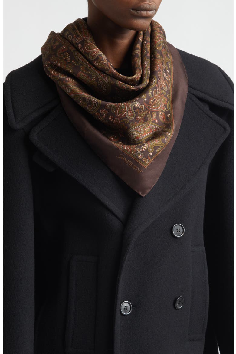 Ornamental Paisley Silk Twill Square Scarf, Alternate, color, BROWN/ LIGHT BROWN/ GOLD