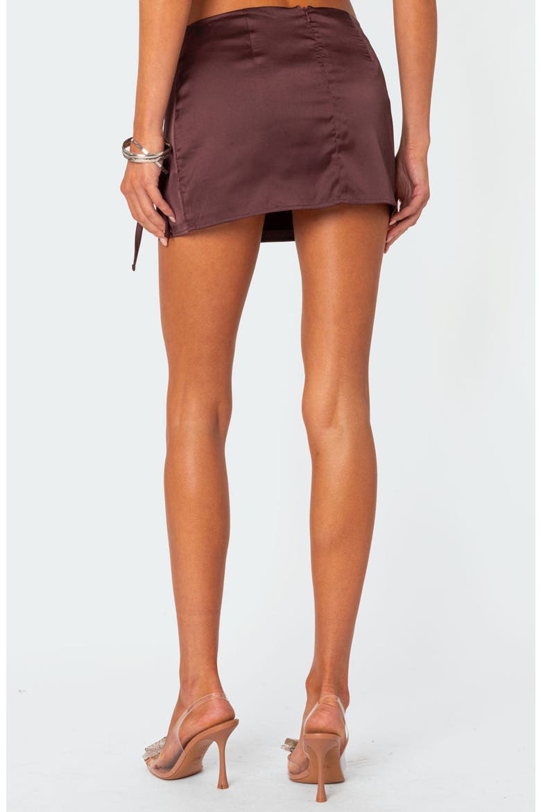 Bea Front Slit Satin Miniskirt, Alternate, color, BROWN