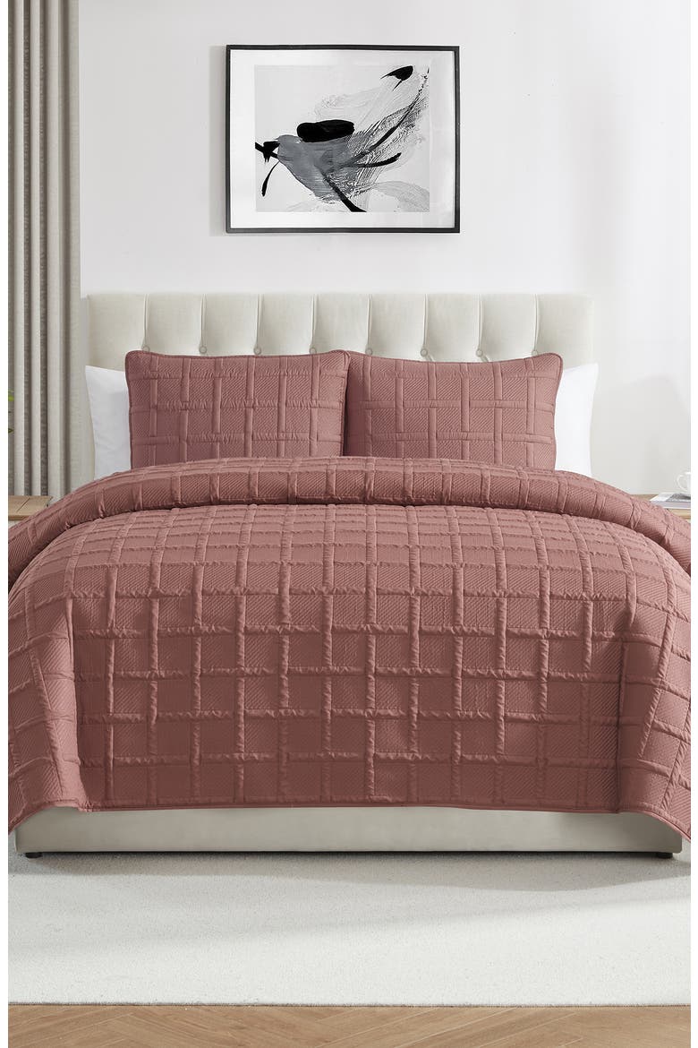Square Solid 3-Piece Quilt Set, Alternate, color, ROSE