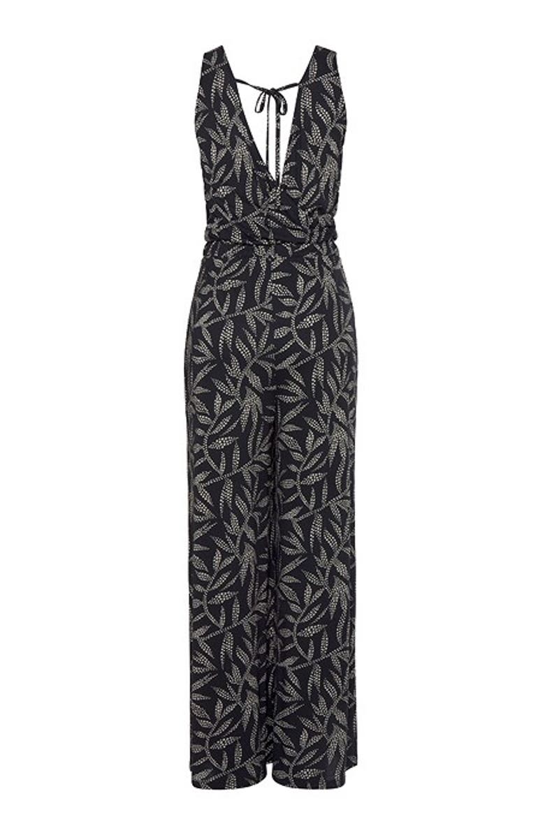 LASCANA Women's Printed Tie Back Jumpsuit, Alternate, color, Black & Sand