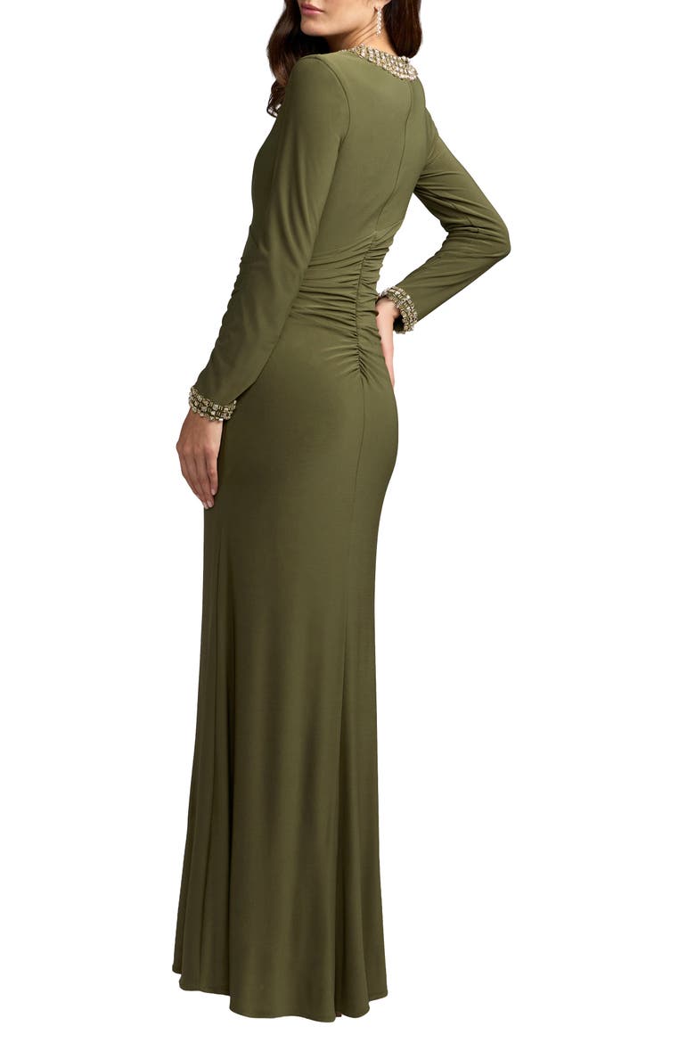 Embellished Long Sleeve Gown With Slit, Alternate, color, Olive