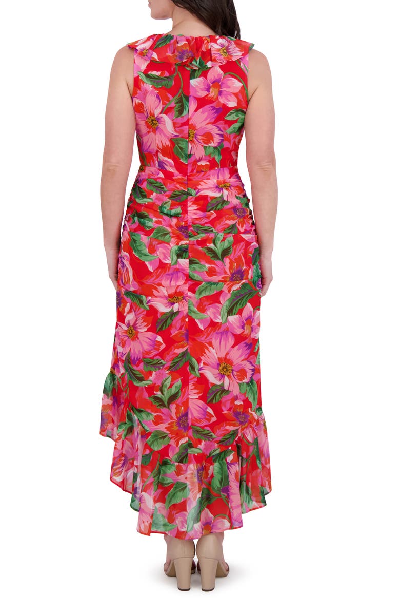 Kensie Print Ruffle High-Low Maxi Dress, Alternate, color, Red Multi