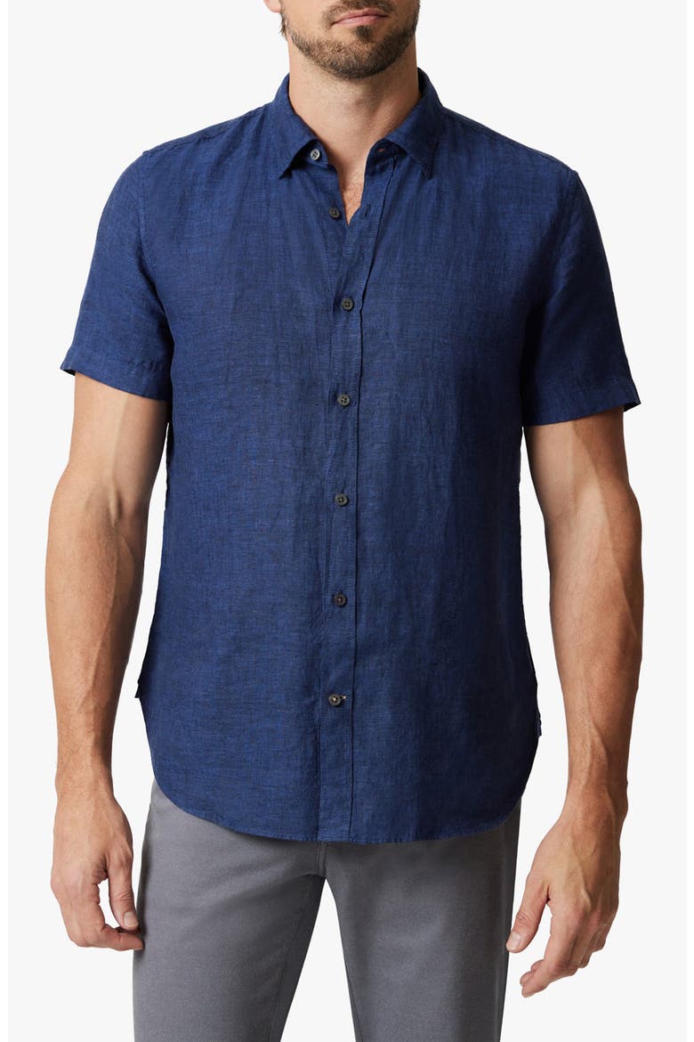 Linen Chambray Short Sleeve Button-Up Shirt, Main, color, INDIGO