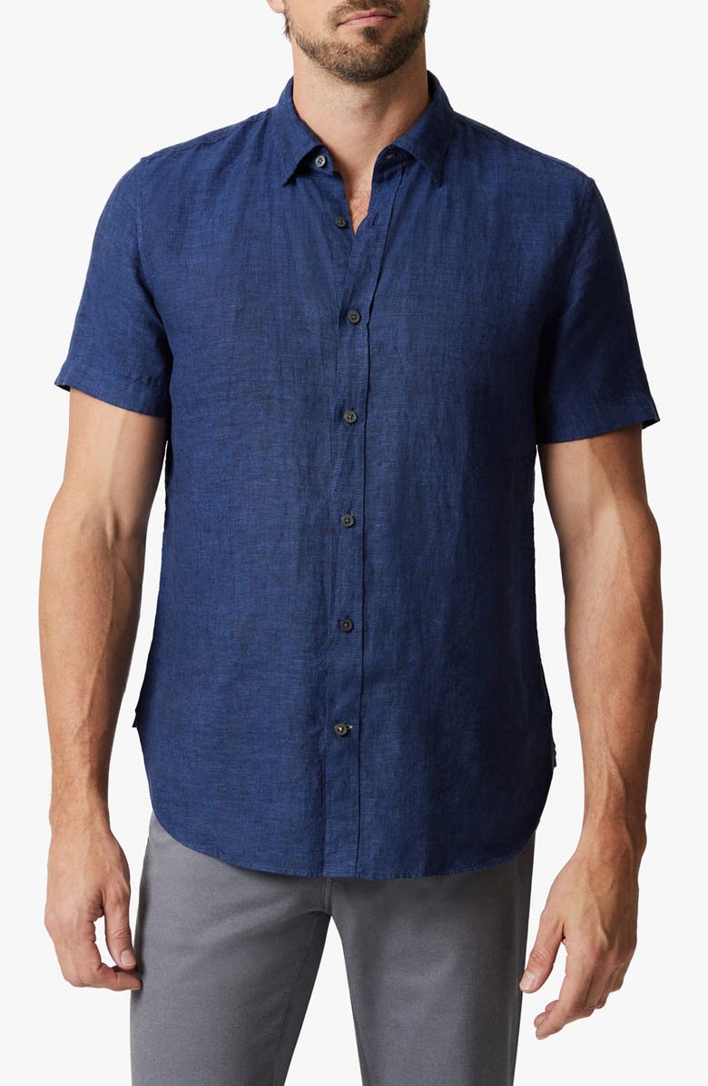 34 Heritage Linen Chambray Short Sleeve Button-Up Shirt, Main, color, Indigo