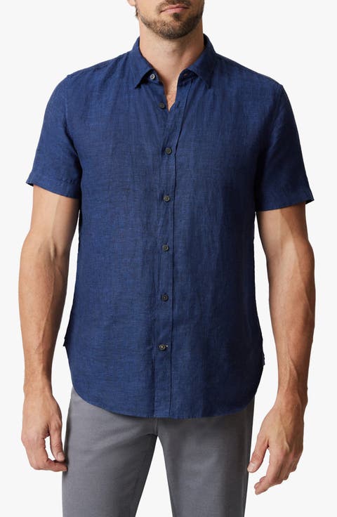 Linen Chambray Short Sleeve Button-Up Shirt