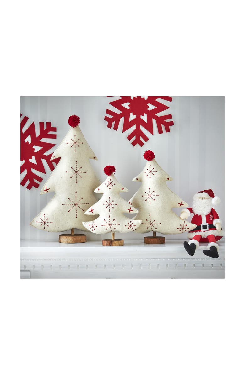 tag Embroidered Wool Ivory Christmas Tree Decor for Tabletop, Alternate, color, White