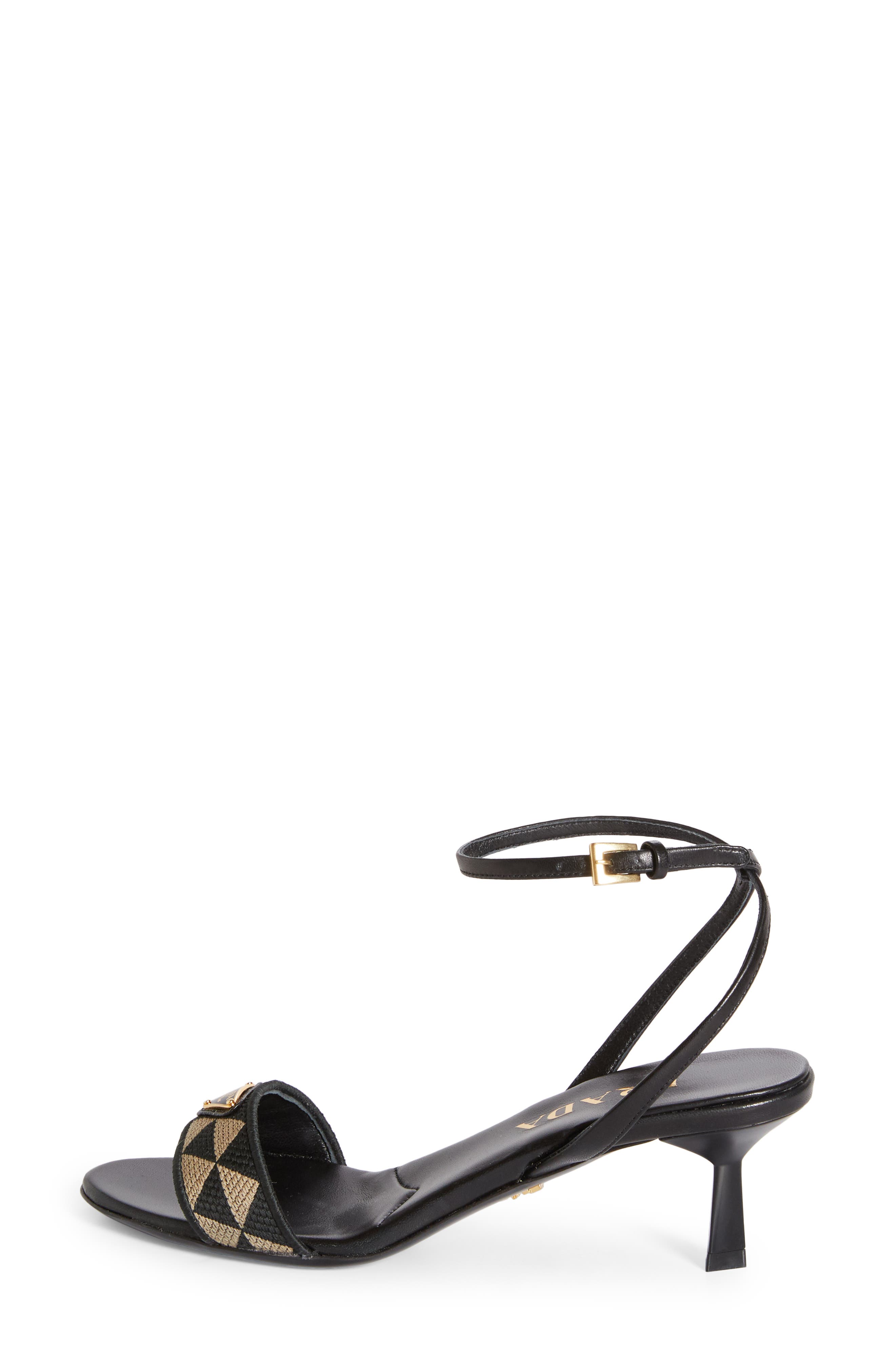 Prada Triangle Jacquard Slide Sandal, Alternate, color, Black/ Beige