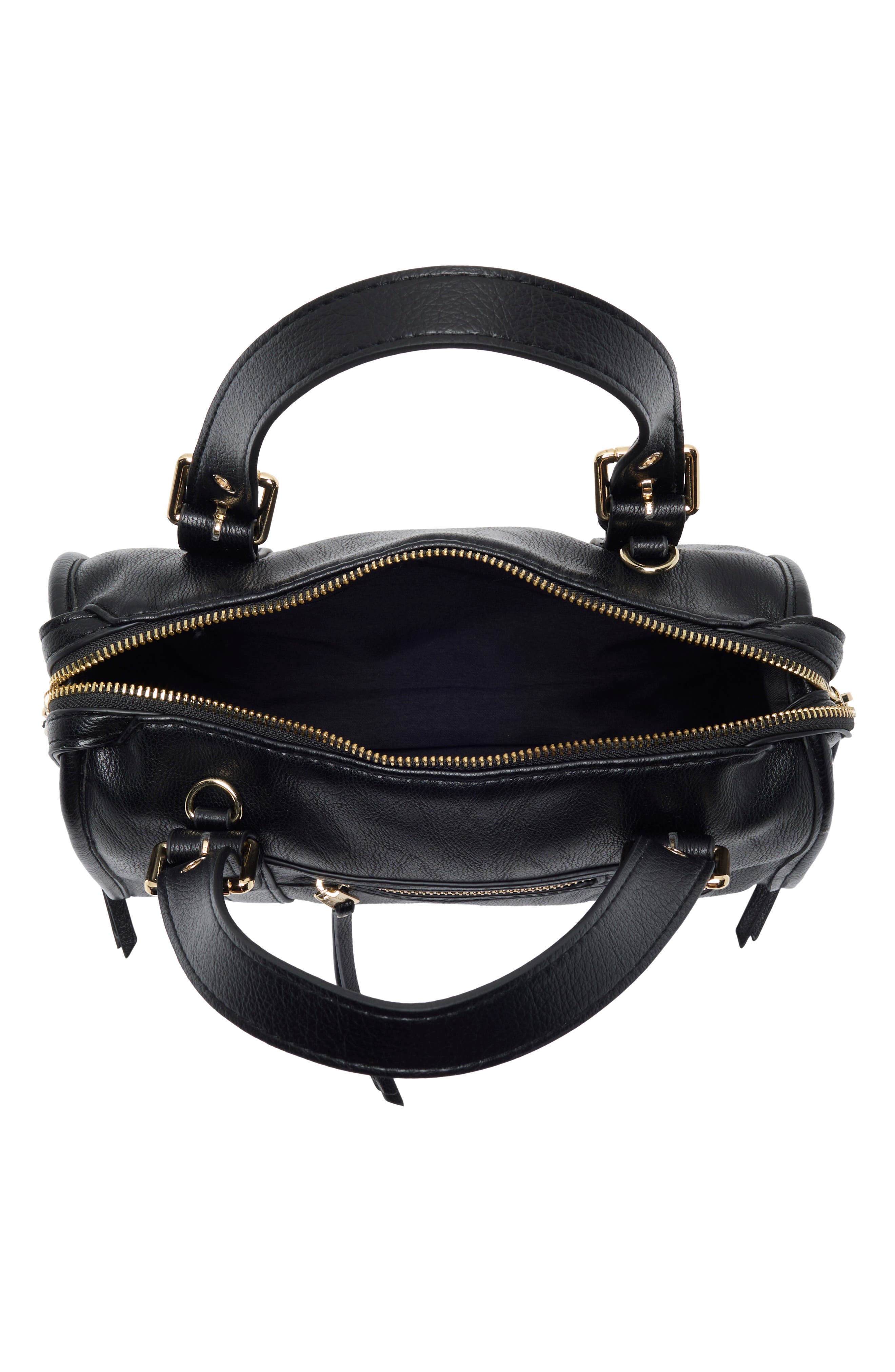 Faux Leather Satchel, Alternate, color, BLACK