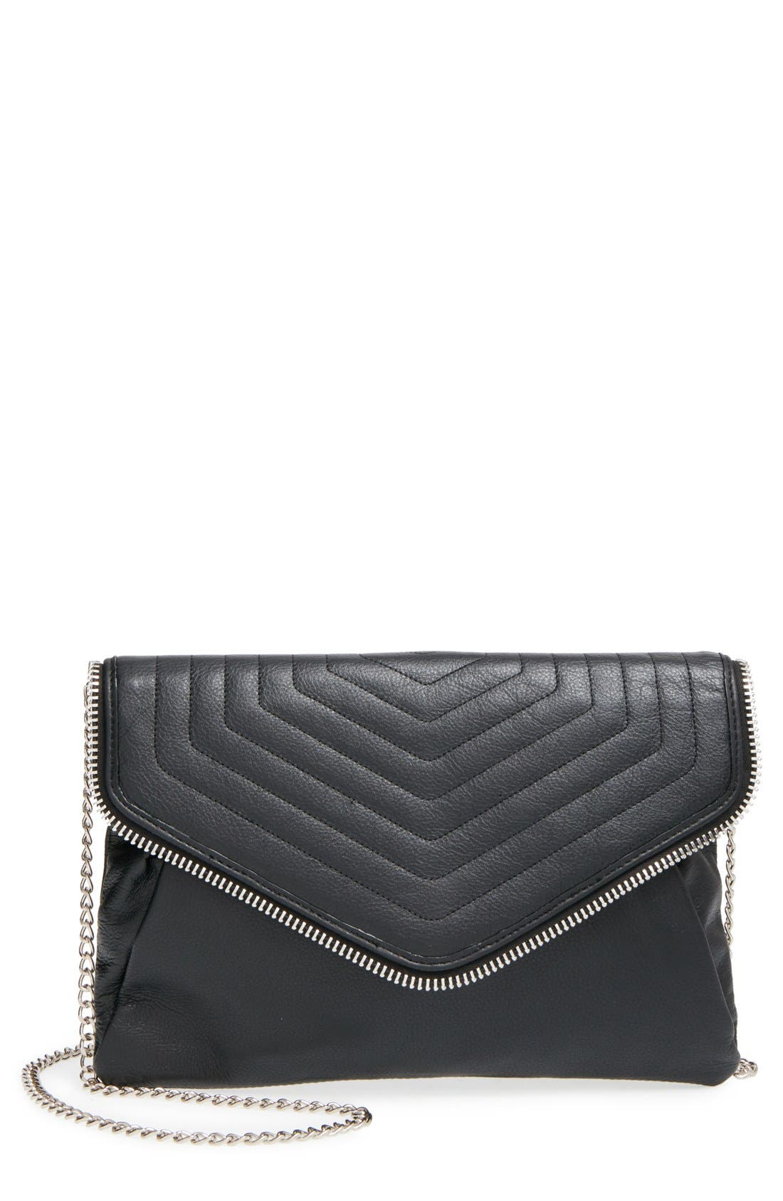 Leather Envelope Clutch, Main, color, BLACK QUILT