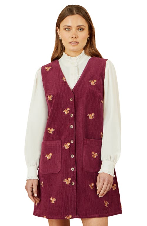 Yumi Cord Tunic Dress With Pockets In Burgundy