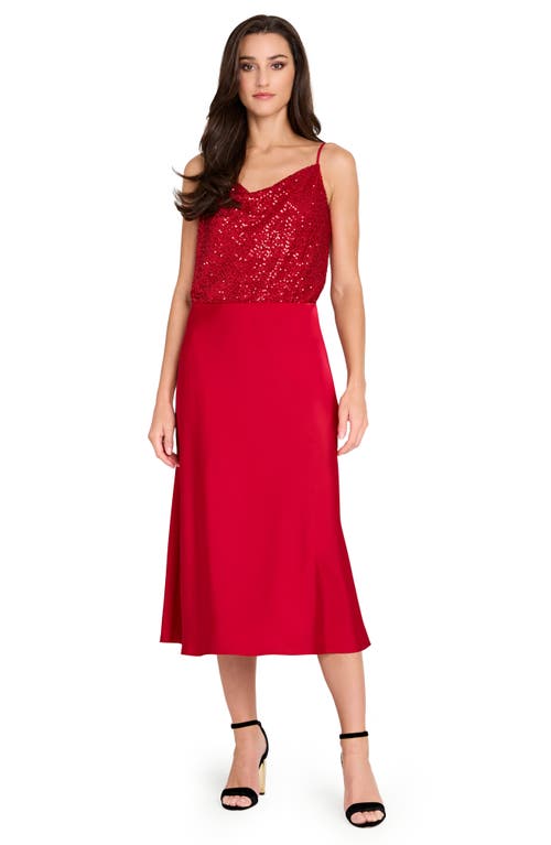 Tahari Asl Sequin Cowl Neck Camisole In Red