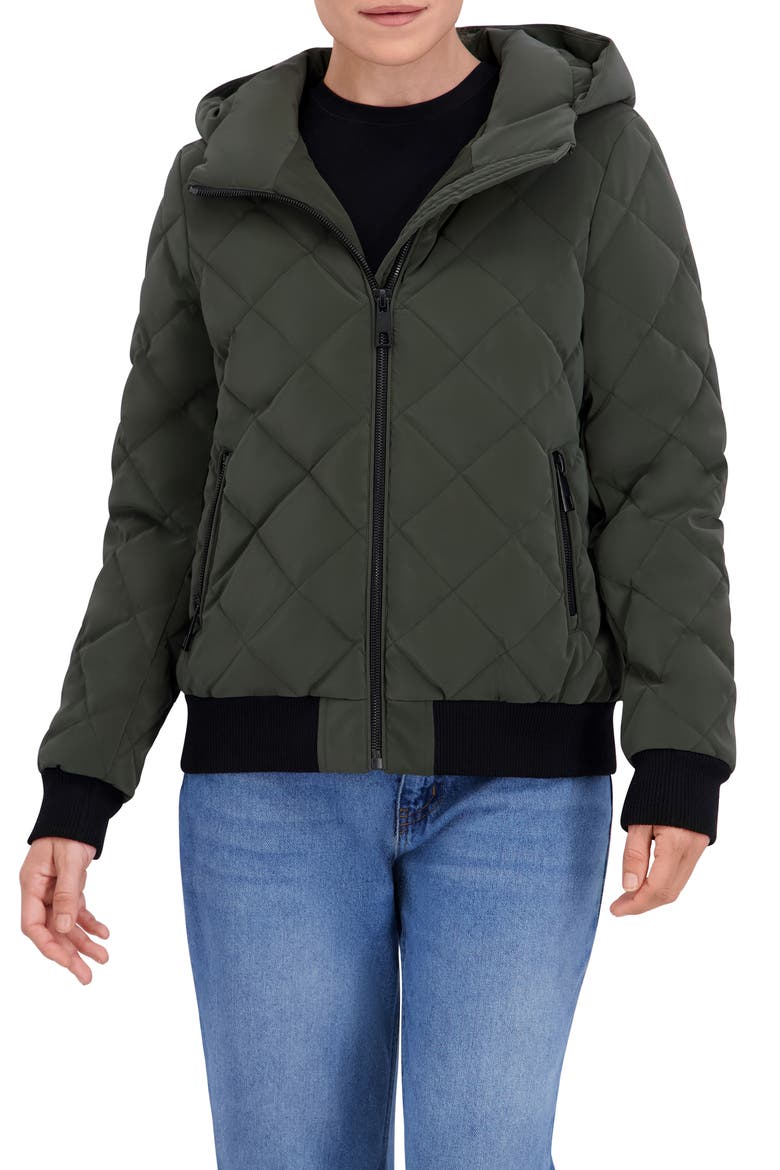 Quilted Hooded Bomber Jacket, Main, color, MILITARY