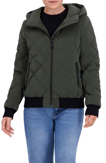 Ookie & Lala Quilted Hooded Bomber Jacket In Green