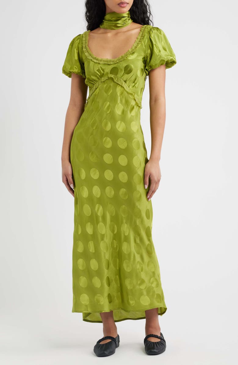 Damson Madder Aoife Dot Satin Jacquard Minidress, Main, color, Green