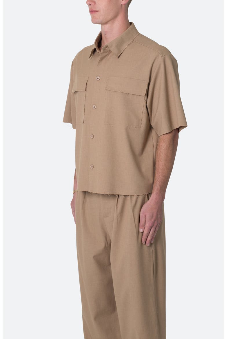 Oversize Crop Short Sleeve Button-Up Shirt, Alternate, color, KHAKI