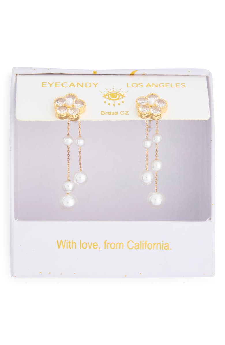 EYE CANDY LOS ANGELES Divya Cubic Zirconia Flower Faux Pearl Drop Earrings, Alternate, color, Gold