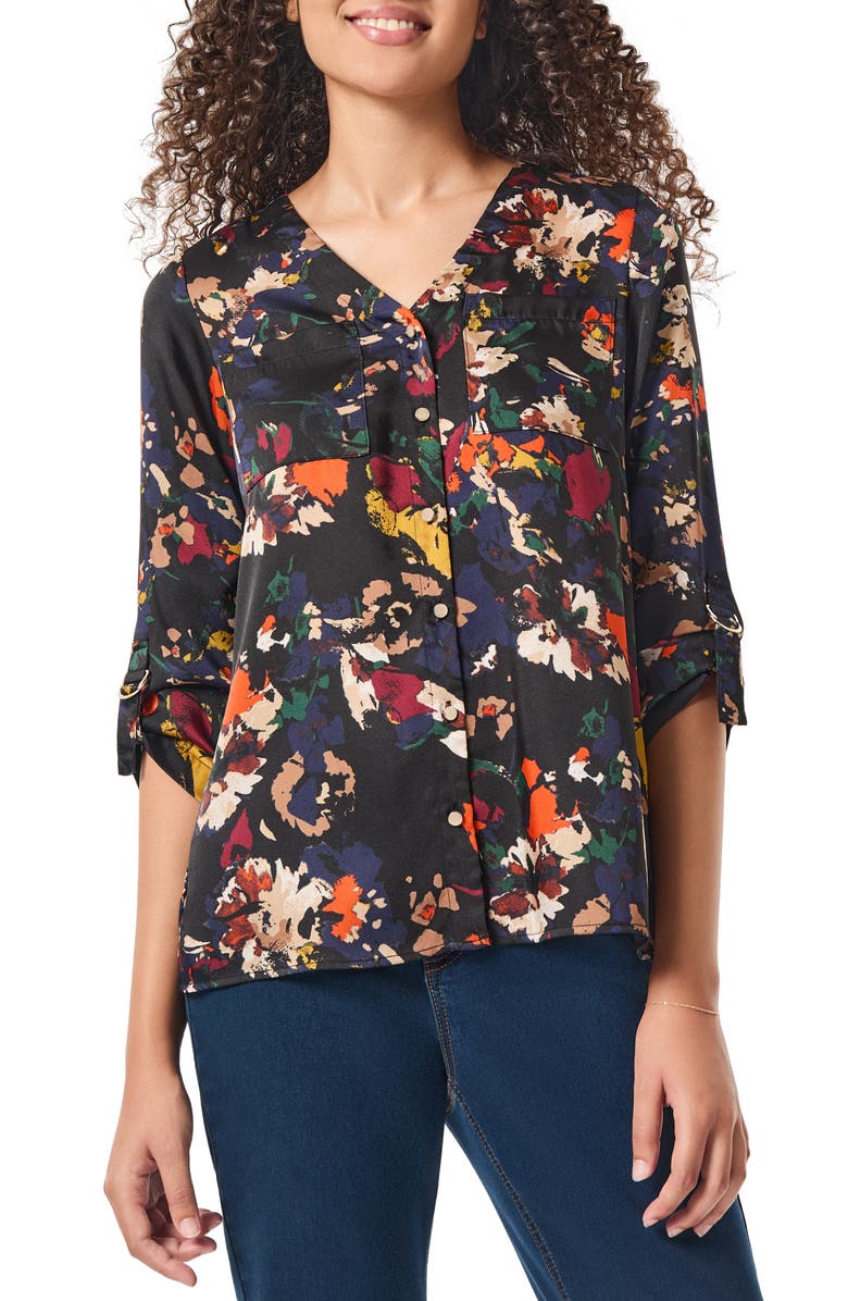 Jones New York Floral Satin Button-Up Shirt, Main, color, 