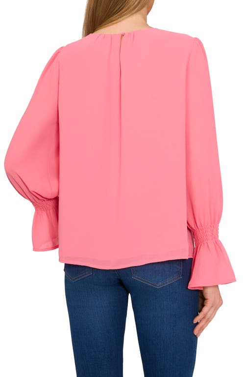 Cece Ruffle Cuff Long Sleeve Georgette Top In Confetti Pink