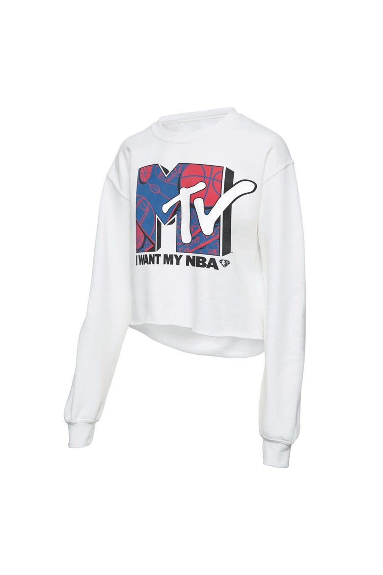 Women's Junk Food White NBA x MTV I Want My Cropped Fleece Pullover Sweatshirt, Alternate, color, White