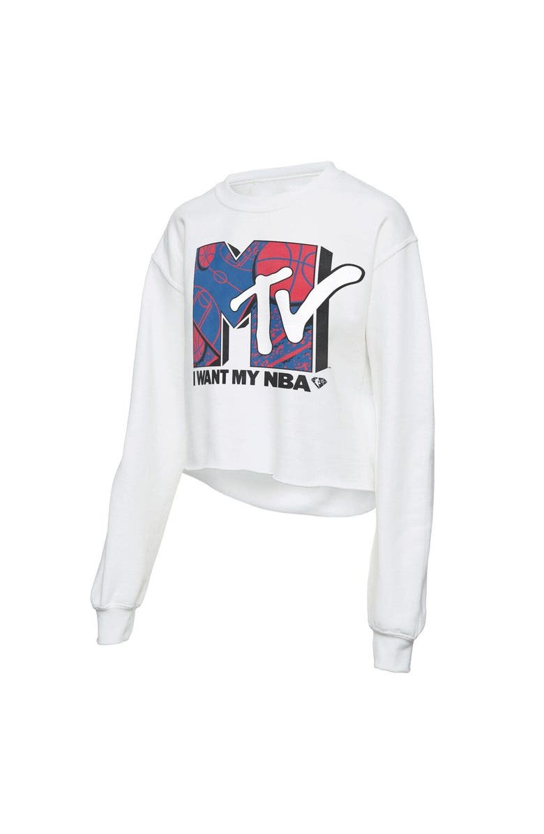 Junk Food Women's Junk Food White NBA x MTV I Want My Cropped Fleece Pullover Sweatshirt, Alternate, color, White