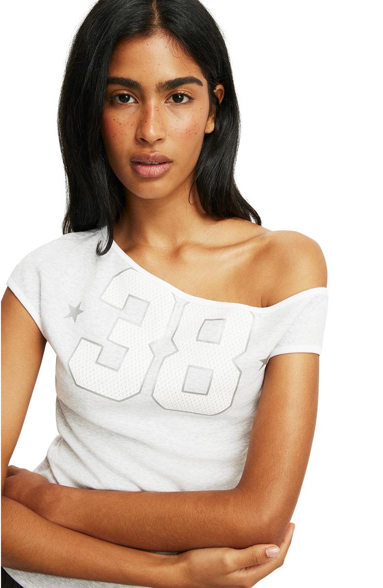 Cotton On Women's Off Shoulder Graphic Tee, Alternate, color, 38  Soft Grey Marle