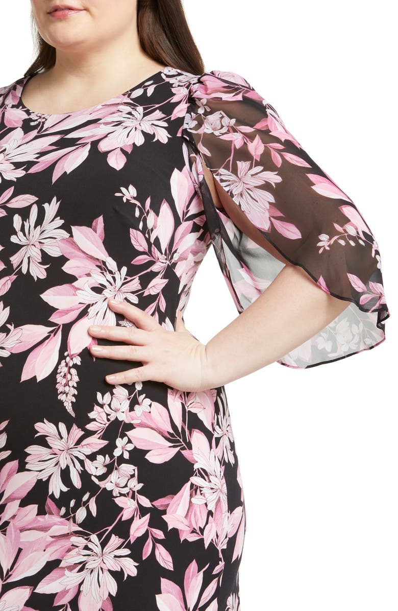 Connected Apparel Floral Cape Sleeve Minidress, Alternate, color,