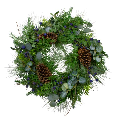 Real Touch️ Eucalyptus and Pine Artificial Christmas Wreath - 28" - Unlit
