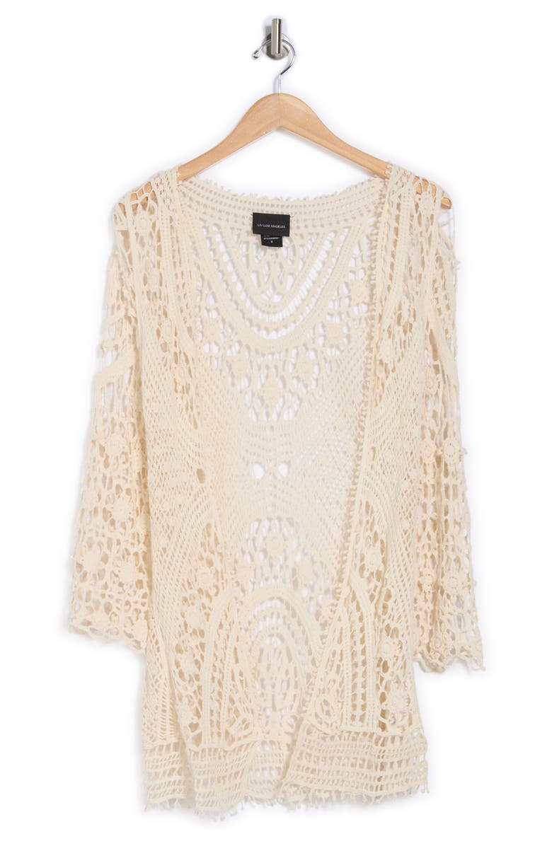 Forgotten Grace Cotton Crochet Duster Cardigan, Alternate, color, Natural
