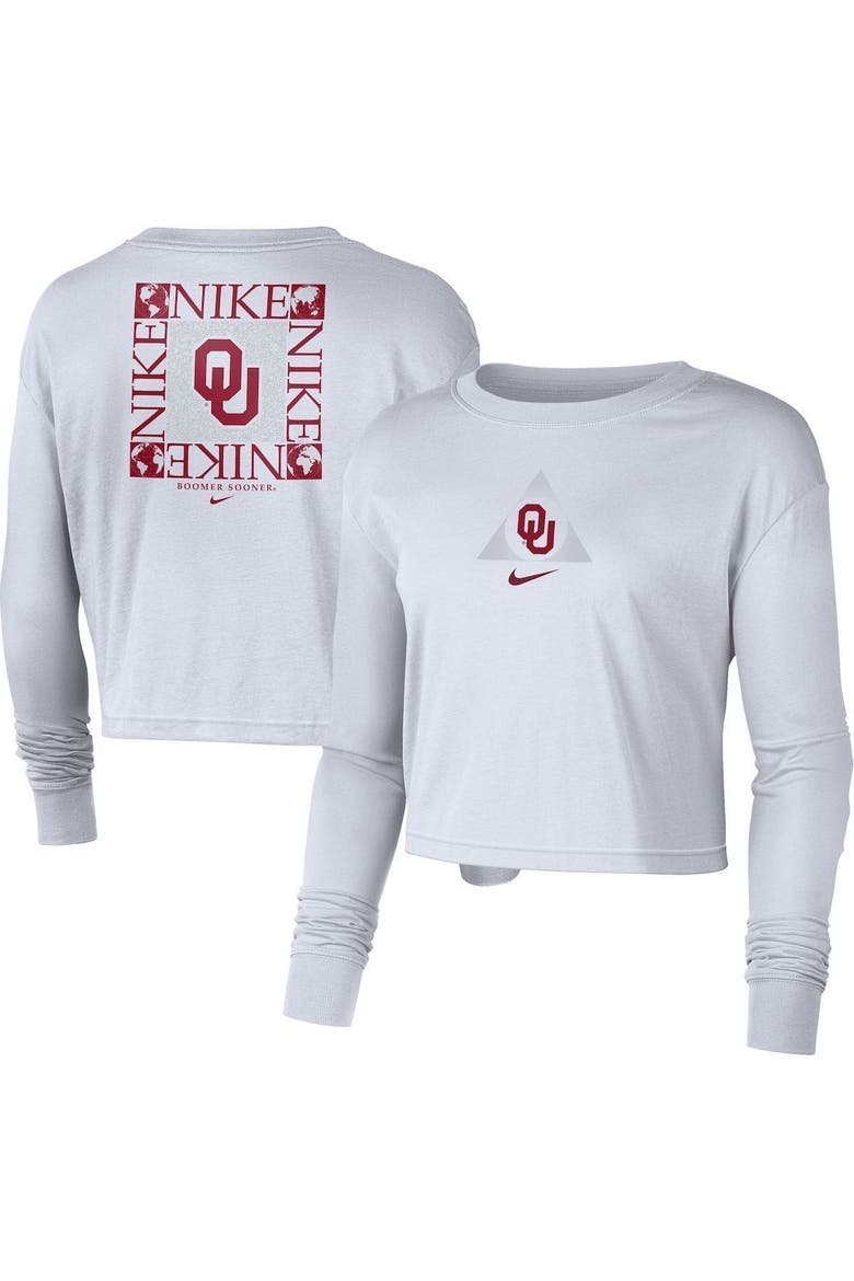 Women's Nike White Oklahoma Sooners Seasonal Cropped Long Sleeve T-Shirt, Main, color, White