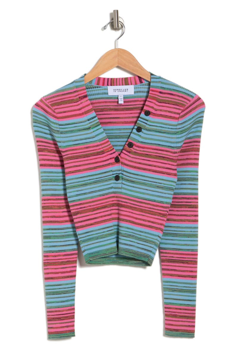 Milana Crop Henley T-Shirt, Alternate, color, MULTICOLOR SPACE DYE