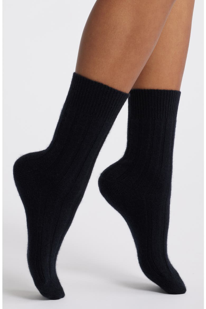 Rib Cashmere Blend Crew Socks, Main, color, BLACK ROCK