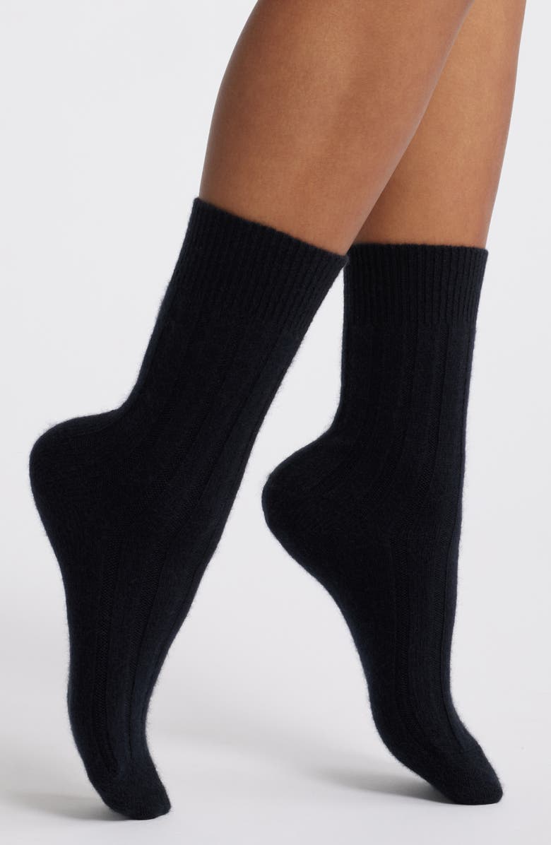 Nordstrom Rib Cashmere Blend Crew Socks, Main, color, Black Rock