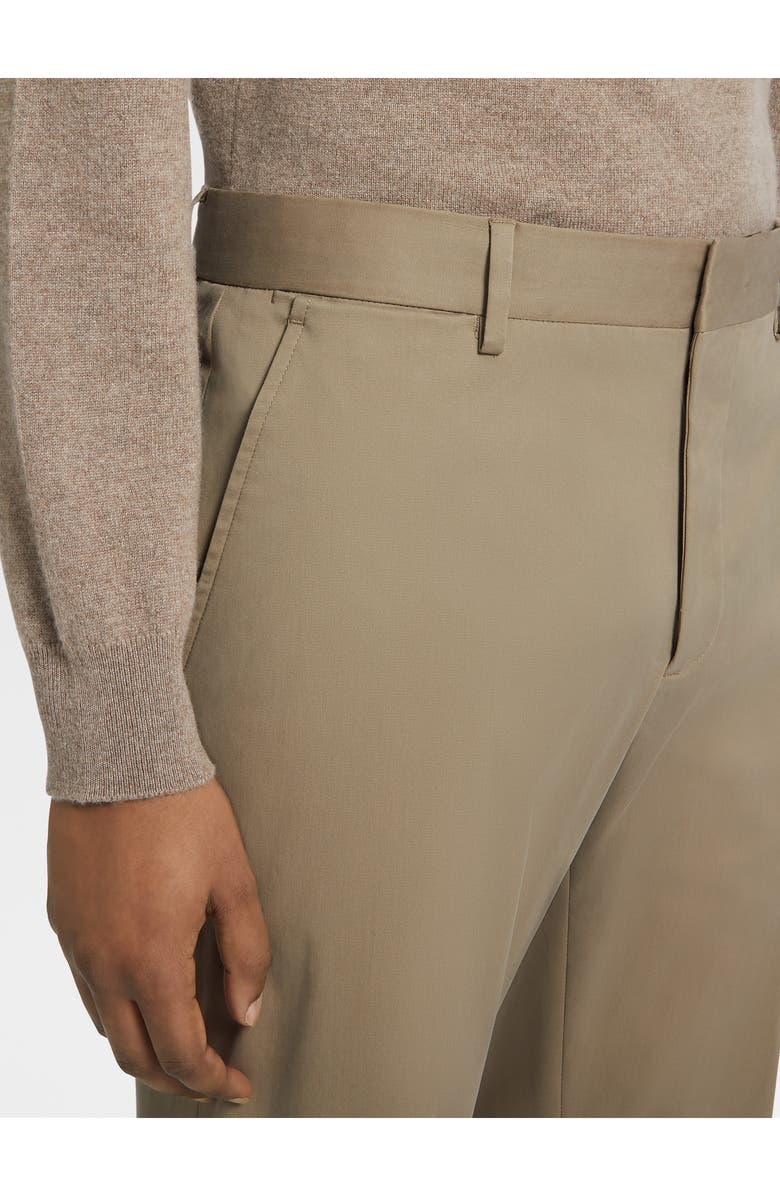ZEGNA Flat Front Stretch Cotton Gabardine Trousers, Alternate, color, Khaki