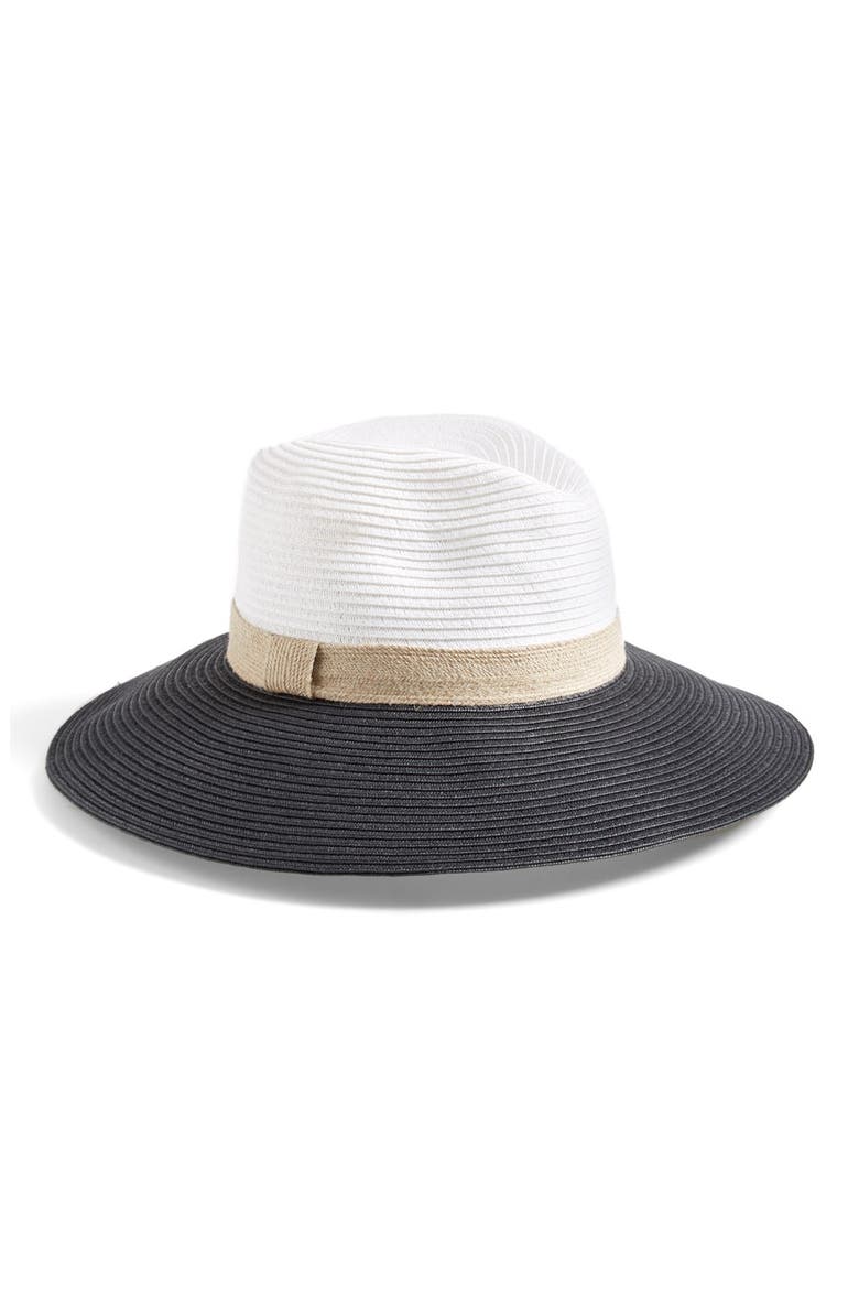 Colorblock Panama Hat, Main, color, WHITE COMBO