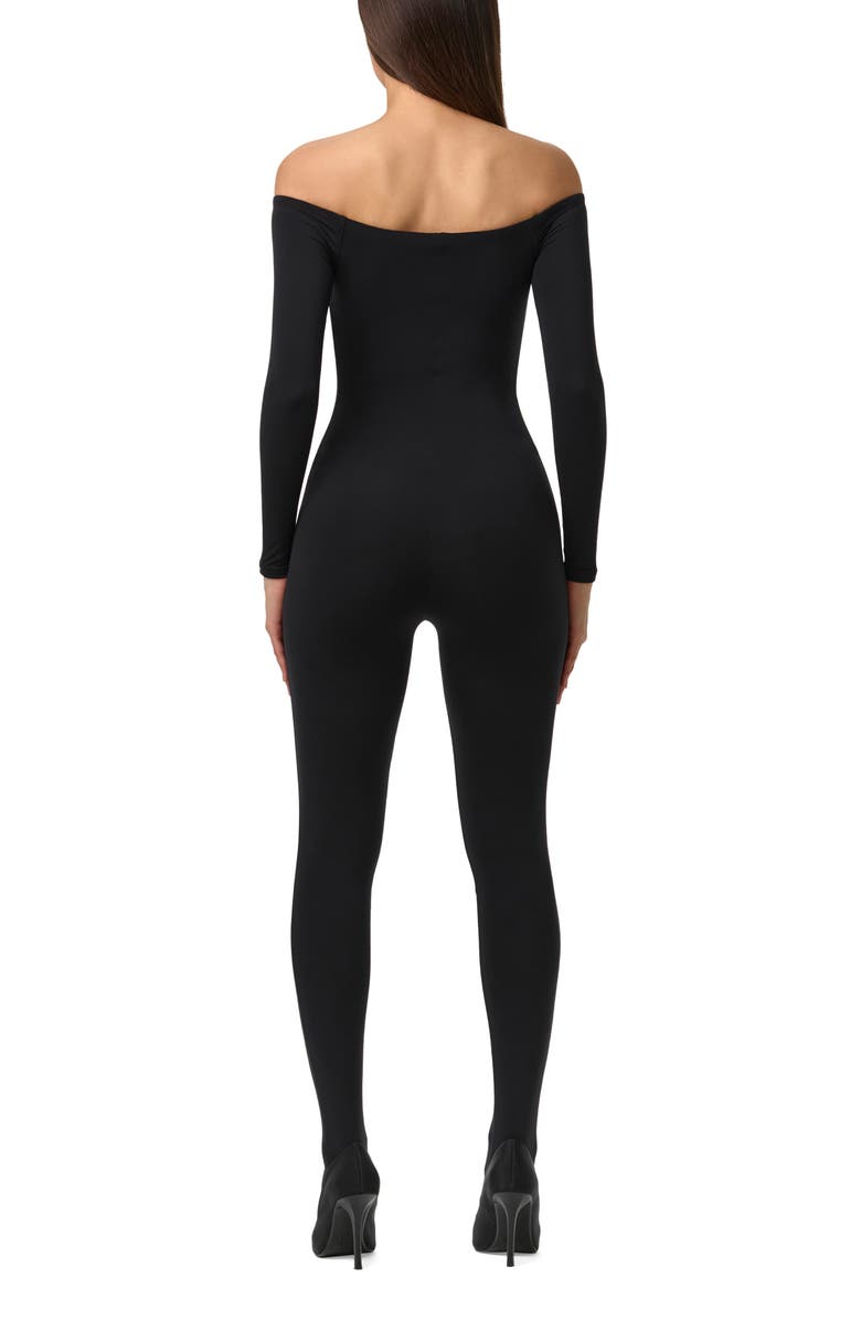 Naked Wardrobe Off the Shoulder Long Sleeve Stirrup Jumpsuit, Alternate, color, Black