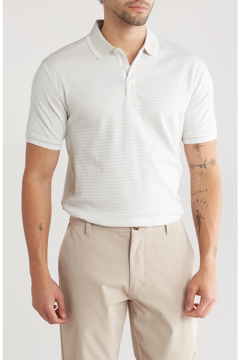 Stripe Cotton Blend Polo Shirt, Main, color, GREY