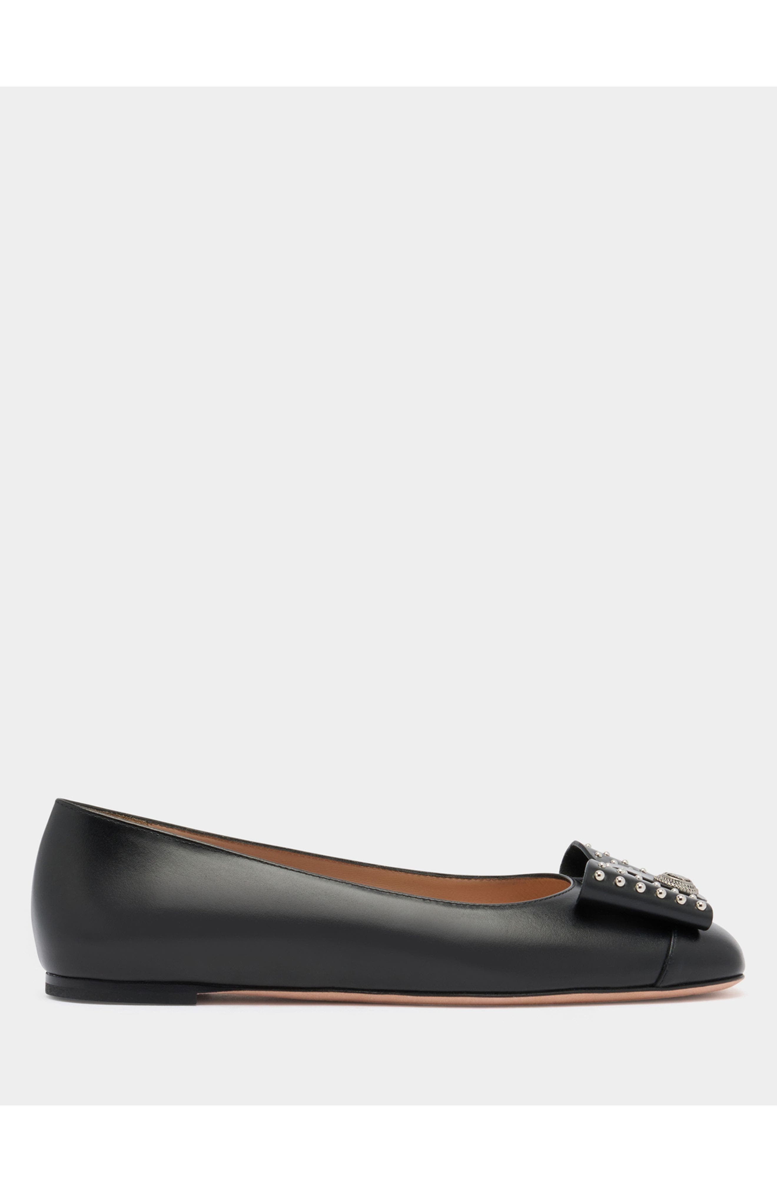 Bally B-Bow Flat in Leather, Main, color, Black