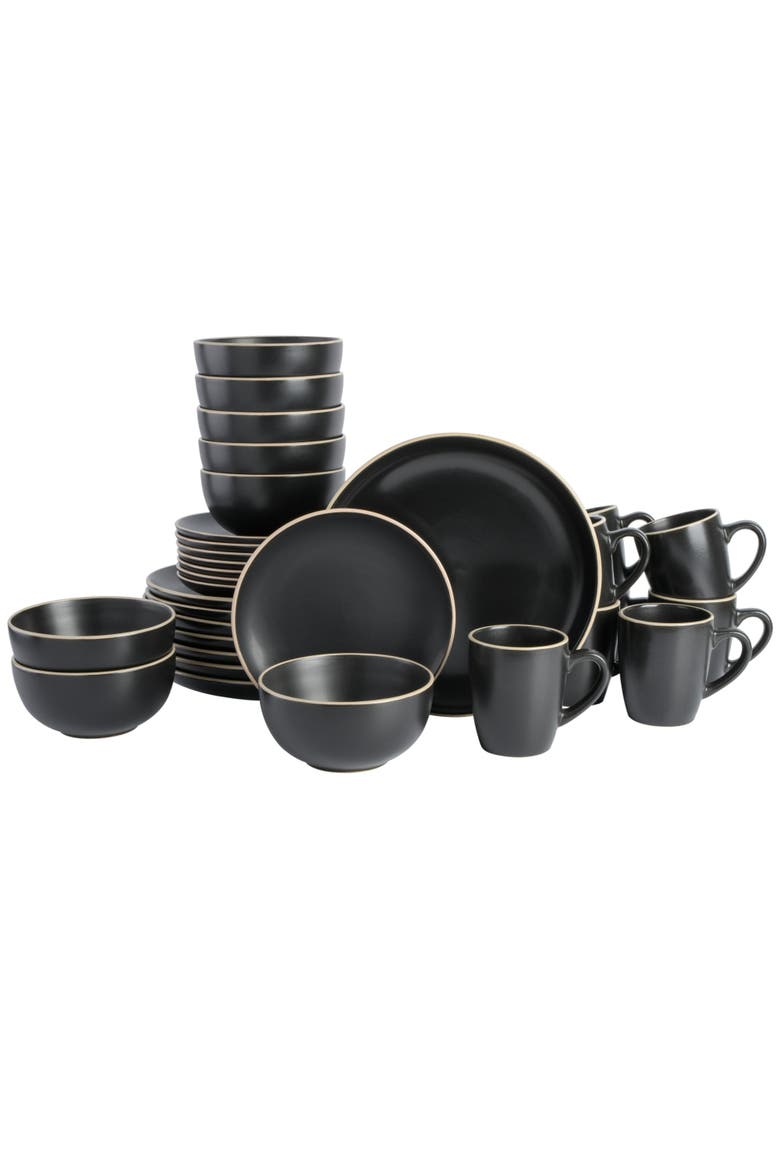 Everyday Essential 32-Piece Stoneware Dinnerware Set, Service for 8, Main, color, Black